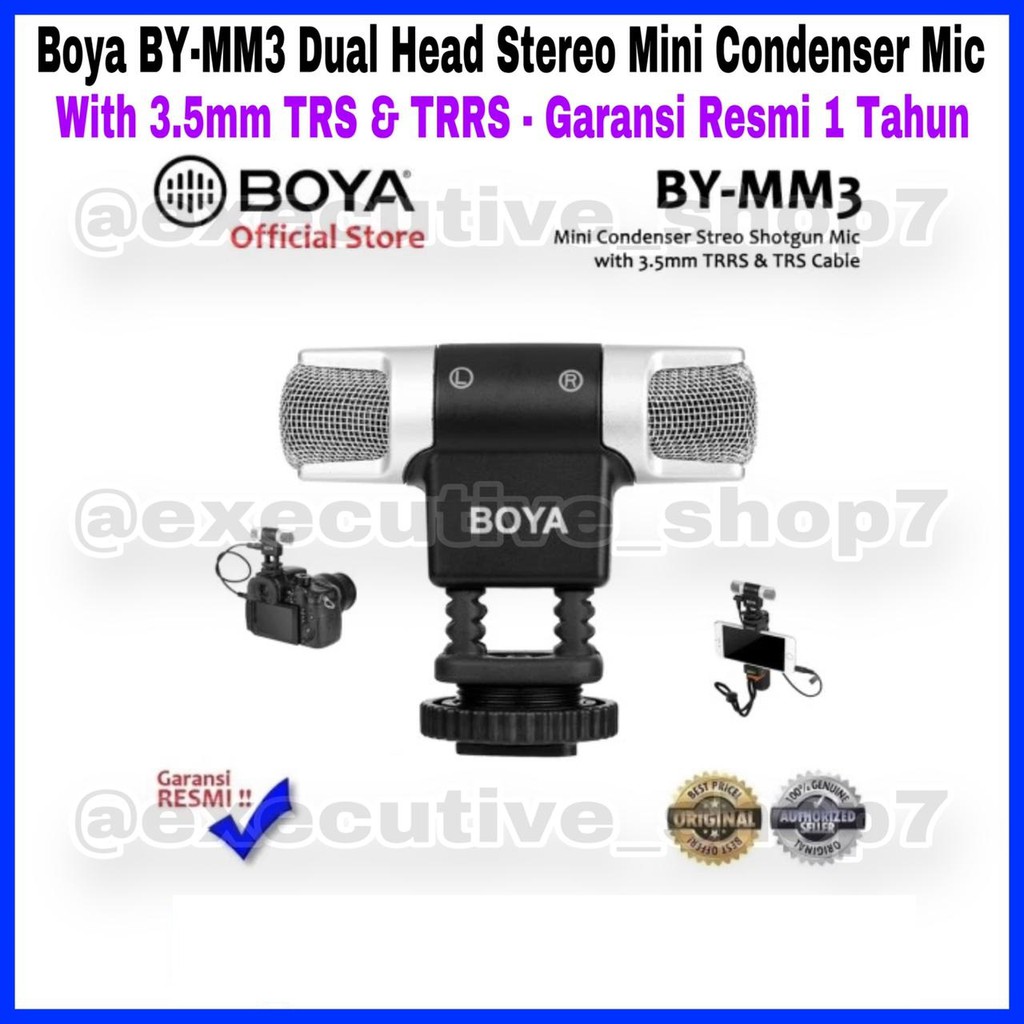Boya BY-MM3 Dual Head Stereo Mini Condenser Mic With 3.5mm TRS &amp; TRRS - Garansi Resmi 1 Tahun