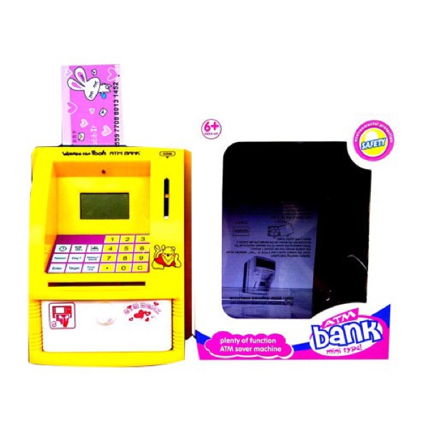Mainan Edukasi Anak Celengan ATM Mini Happy Bank Winnie The Pooh Uang