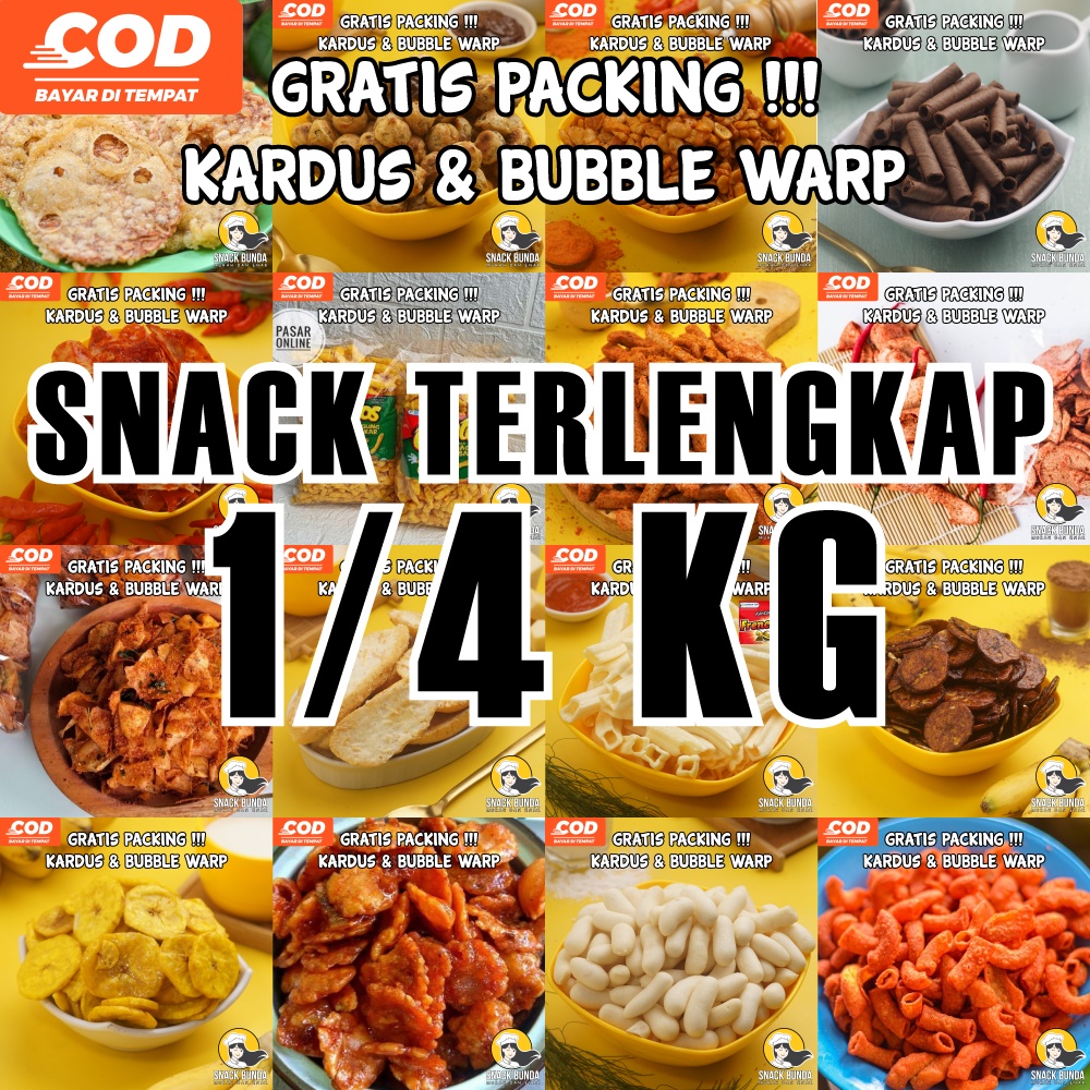 

ANEKA SNACK SERBA 1/4 KG MAKANAN RINGAN CEMILAN CAMILAN JAJANAN KILOAN PEDAS ASIN MANIS MURAH