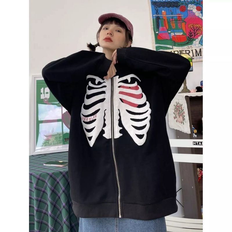 GRUNGE heart BONE / ZIPPER JAKET UNISEX GAMBAR TENGKORAK SKULL