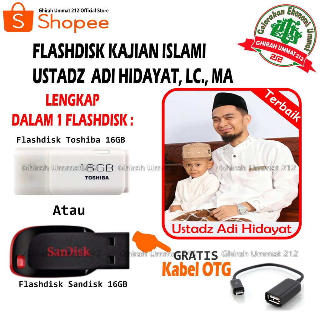 Flashdisk 16gb Kajian Islami Ceramah Islami Ustadz Adi Hidayat Uah Shopee Indonesia