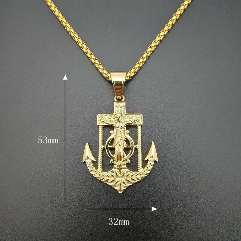 Kalung Liontin Jangkar Bahan Stainless Steel Gaya Hip Hop Untuk Pria