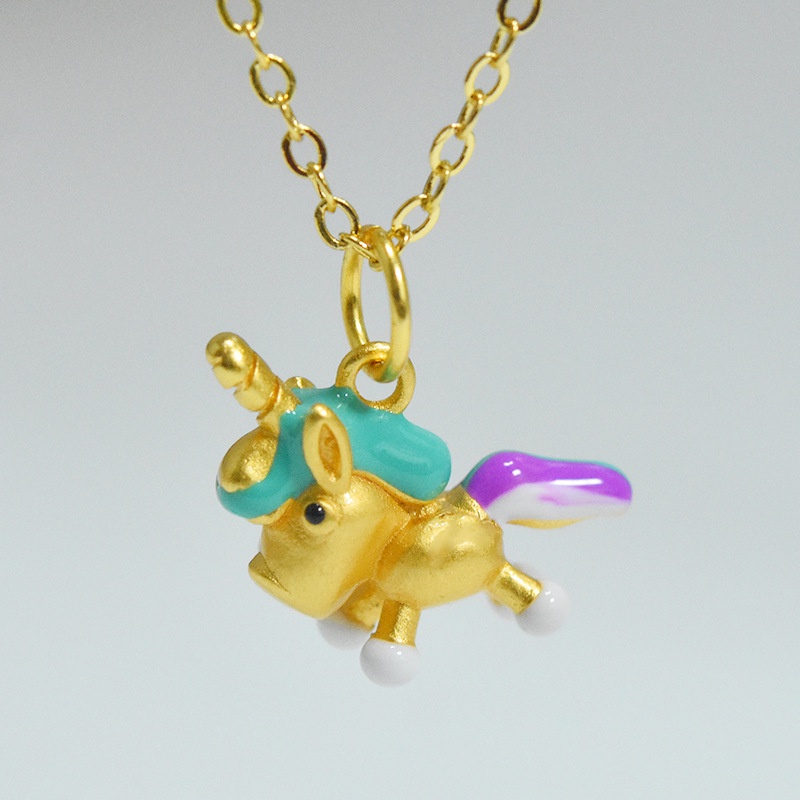 [Ready Stock]Fashion Unique Gold-Plated Colorful Unicorn Pendant Necklace