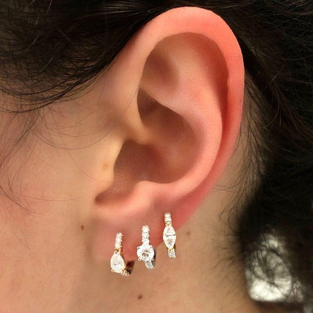 Nanas Huggie Hoop Earrings Pernikahan Geometris Perhiasan Hadiah Cubic Zircon Bulat Lingkaran