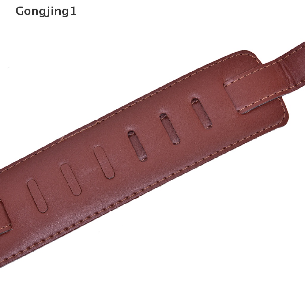 Gongjing1 Strap Adjustable Bahan Kulit Tebal Lembut Warna Coklat Untuk Gitar Akustik / Elektrik / Bass