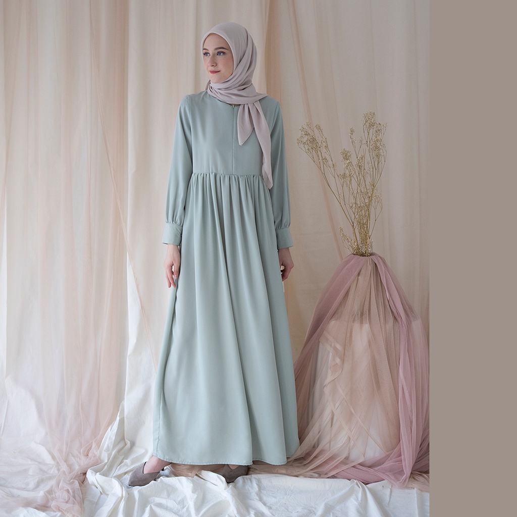 Basic Dress by Aska Label - Gamis Muslim busui dan bumil friendly warna Sand, Navy, Black, Lilac, Offwhite, Mint, Mauve