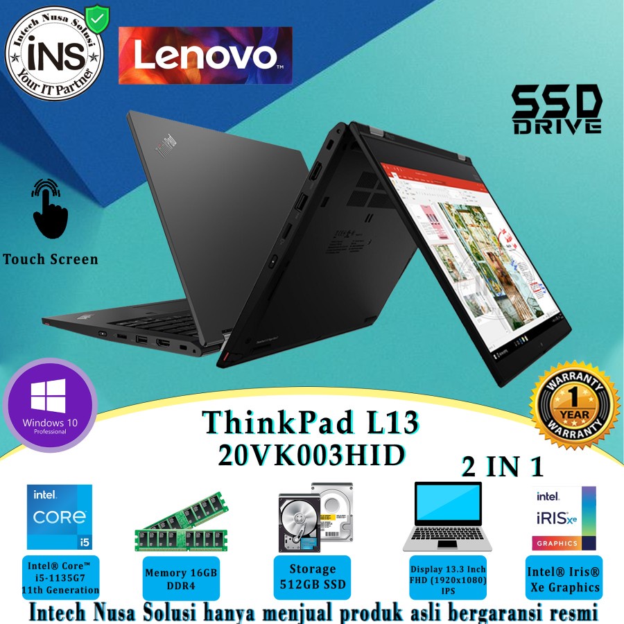 Lenovo ThinkPad L13 Yoga 3HID i5-1135G7 16GB 512GB SSD WIN10PRO 1YR