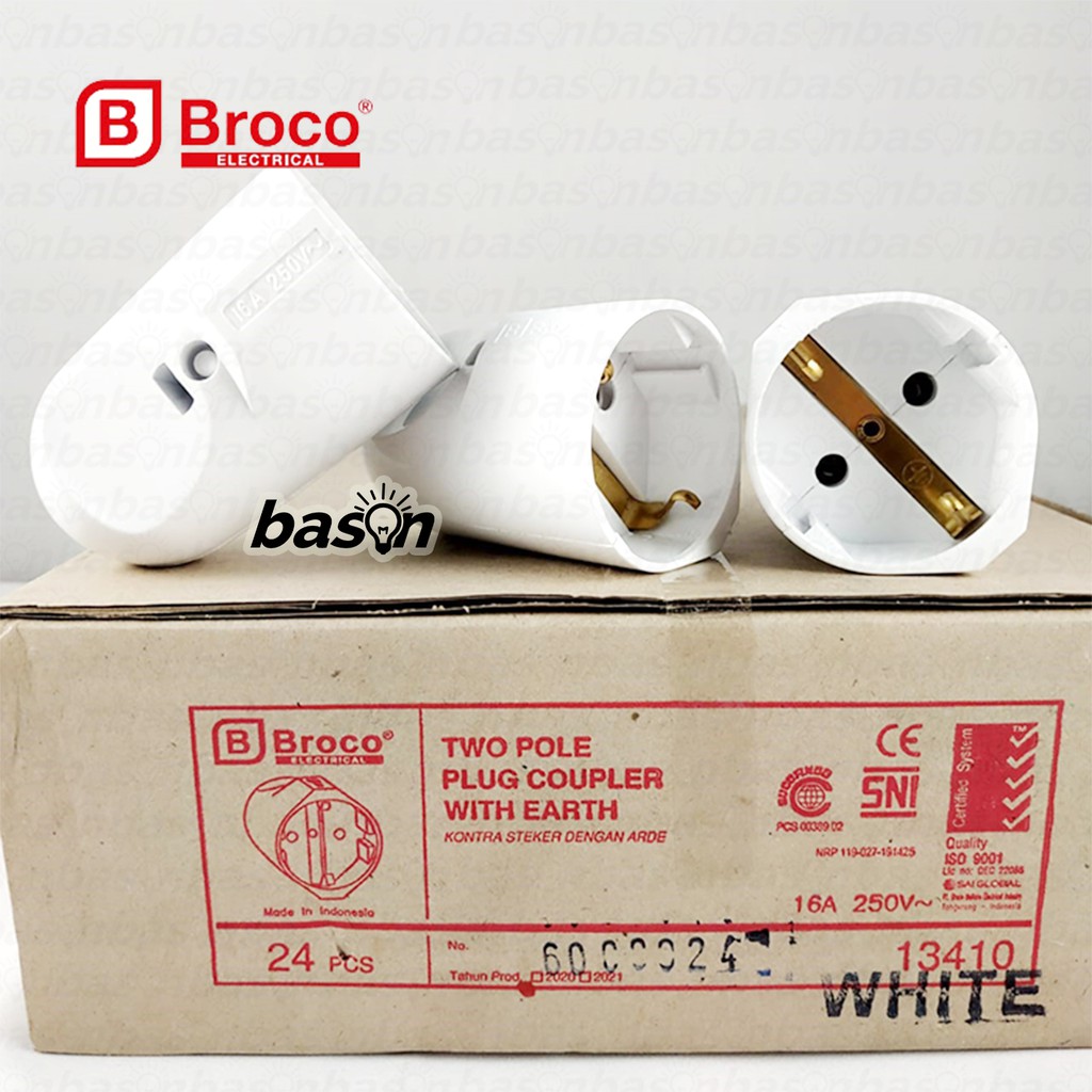 BROCO 13410 STD 2 Pole Plug Coupler 16A 250V White - Kontra Steker Arde / Steker Cewe