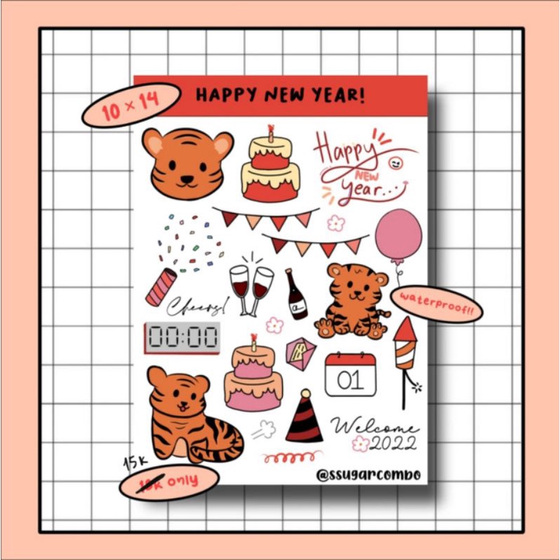 

SSUGARCOMBO - HAPPY NEW YEAR STICKER SHEET (Transparent & waterproof)
