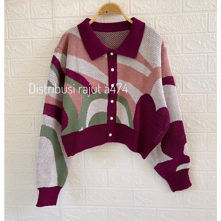 JEJE CARDIGAN RAJUT MOTIF KEMEJA PELANGI KERAH KANCING PREMIUM