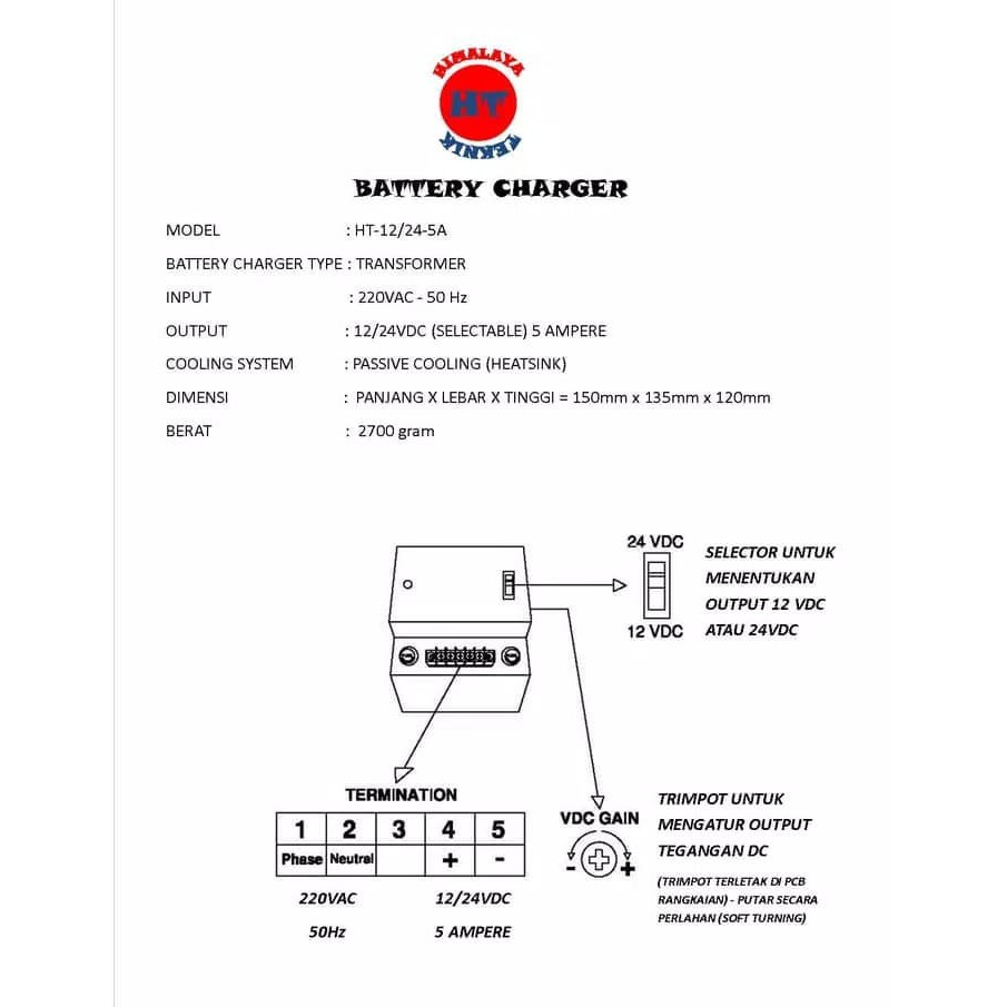 Battery charger genset 5A, Charge accu genset, Cas aki