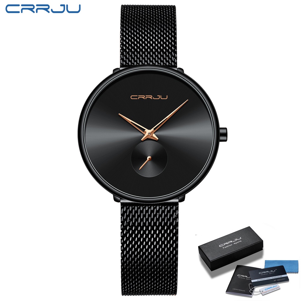 CRRJU Jam Tangan Wanita Original Simple Dial Santai Mode Tali Jala Tahan Air Kuarsa Jam Tangan Cewek