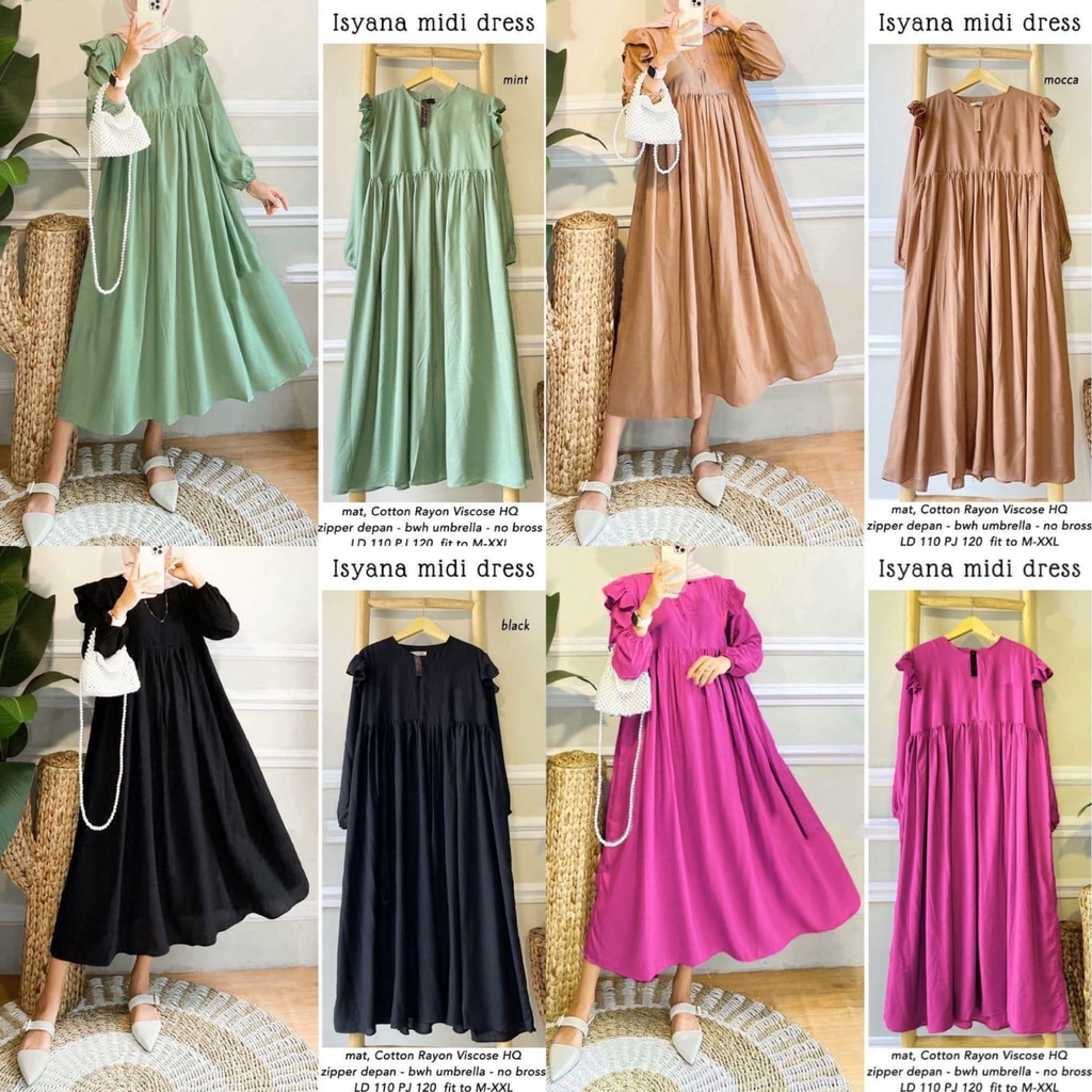 ISYANA MIDI DRESS - dress wanita / midi dress wanita / tunik basic / tunik polos / simple tunik / tunik kondangan