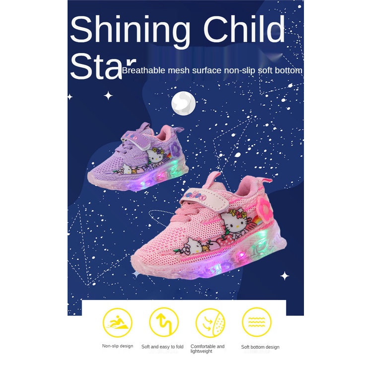 Sepatu Sneaker Anak Perempuan - Sepatu Anak Laki Laki Ultra Light Super LED Sport Import HELLO KITTY 027 Running Shoes