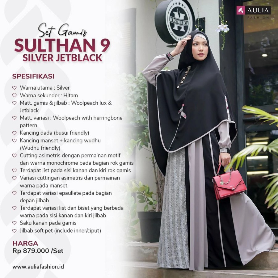 Gamis Set Wanita Terbaru Aulia Fashion Sultan 9 Silver Jetblack