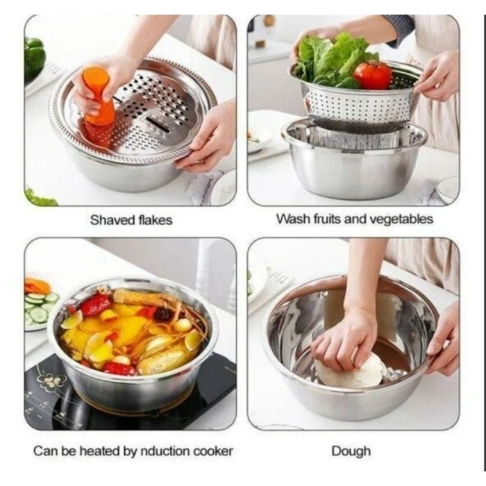 Mangkok Baskom Saringan - Tirisan - Cutter - Slicer Bowl Stainless