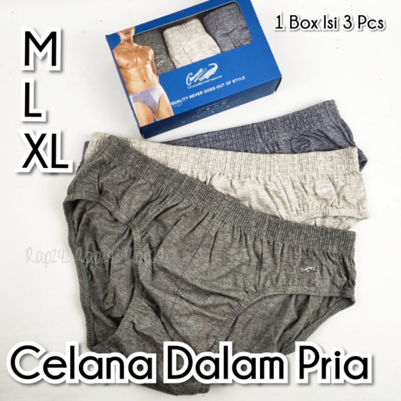 1 Box isi 3 pcs CD Celana Dalam Pria Dewasa M L XL Crocodile 521-240 BIRU Original Sempak Jumbo Big 