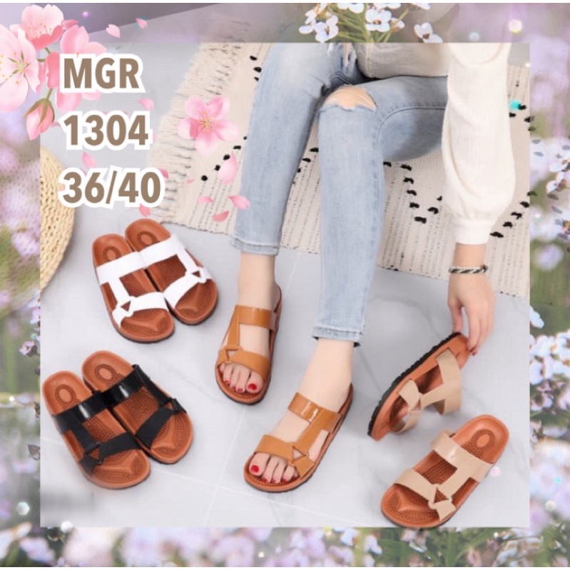 Sandal Slop Jelly Rematik  Semi Gunung Wanita Tali Sambung Keren Import Cantik MGR Mokaya Morego Balance (1304)/ Size 36-40