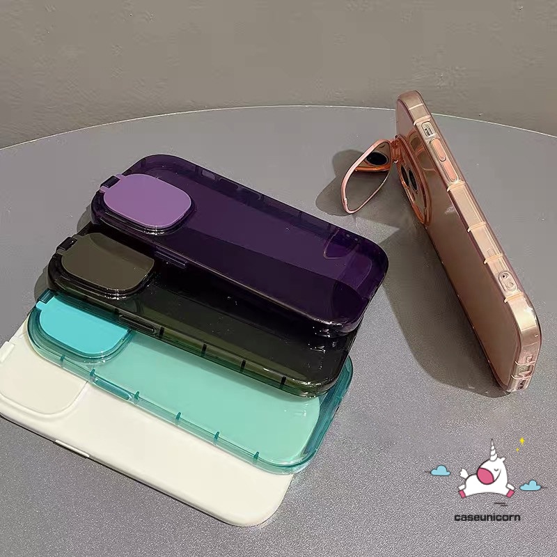 2 In 1 Soft Case TPU Warna Macaron Dengan Cermin Makeup Untuk IPhone 14 13 12 11 Pro Max X XR 8 7 14 Plus