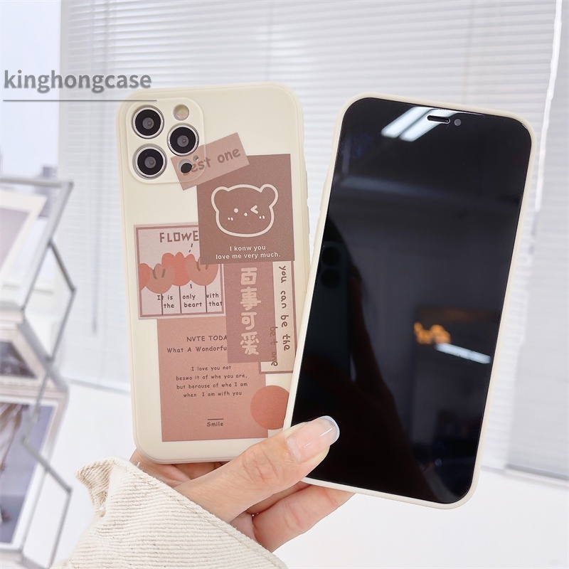 Case Samsung A03 J2 J7 Prime A02S A20 A72 A50S A10 A32 A52 A12 A51 A10S A50 A20S A30S A52S A30 M12 M10 M01S A54 A15 A16 A9 A5 Y12 Y20 A12 Ins Korean Cute Cartoon Bear Stone White Soft Tpu Case Phone Cover-8