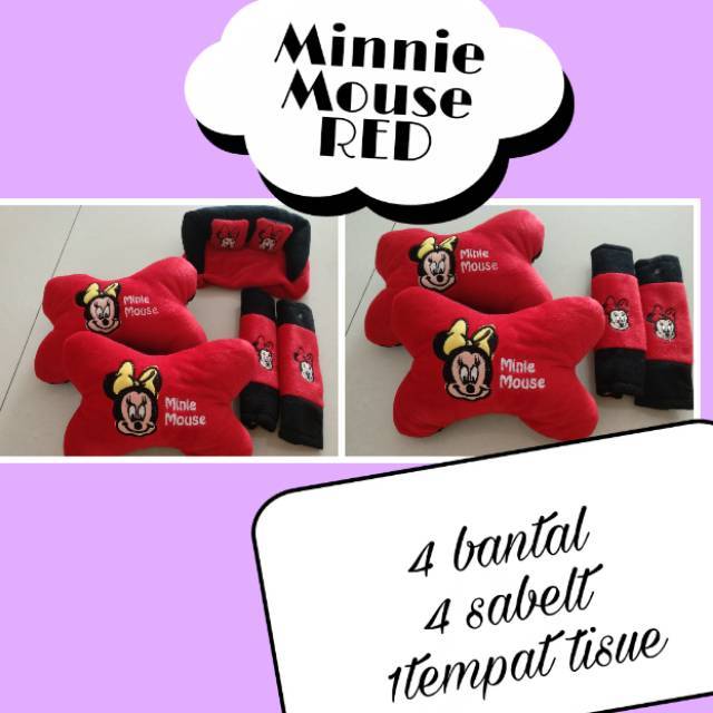 Paket hemat bantal leher mobil tempat tisue karakter minnie