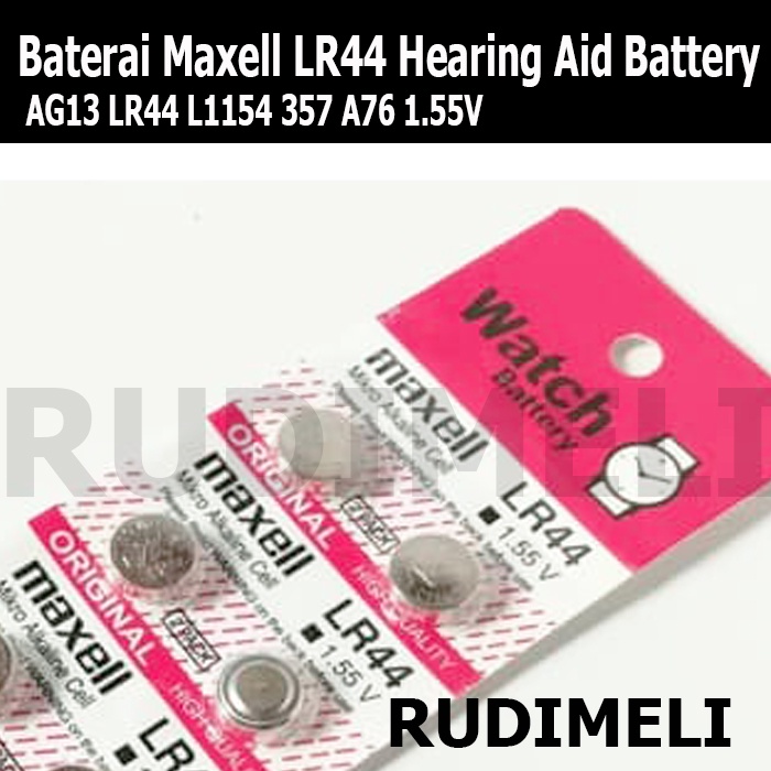 Batrai/Baterai Maxell LR44 Hearing Aid Battery / Batrai Alat Bantu Dengar TERMOMETER MINI / AG13 LR44 L1154 357 A76 1.55V