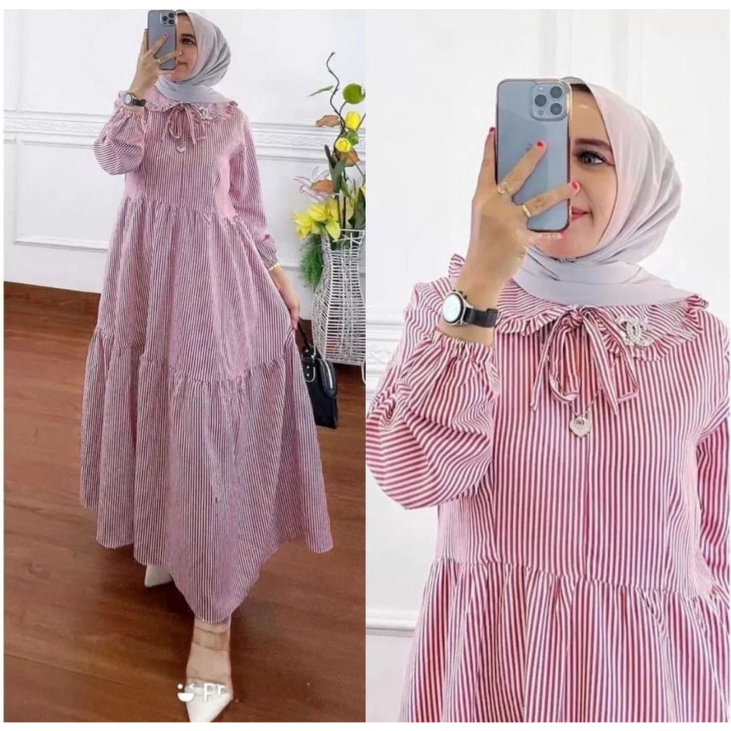 Tyara Midi Dress Mat Katon Rayon Motif Salur