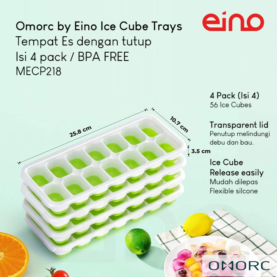 Cetakan Es Omorc by EINO Ice Cube Trays, 4 pack, Easy Release BPA Free MECP218AG - 1set