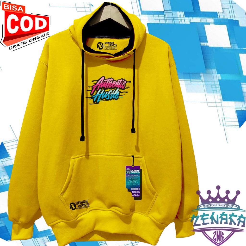 Sweater pria distro keren Zenaka Hoodie pria distro aesthetic graffity simple warna abu paralon Jaket pria terbaru 2022 keren Suiter cowok terbaru 2022 tebal Hodie pria hitam distro sablon authetntic hustle-KUNING