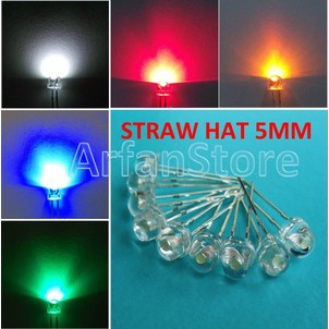 LED 5mm Straw Hat Topi 5 Warna Merah Biru Hijau Kuning Putih