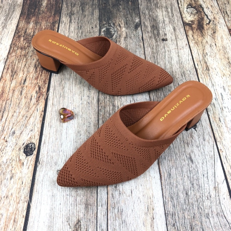 Kayzineva Sepatu Sandal Slip On Wanita Rajut Premium Import Hak 5 CM