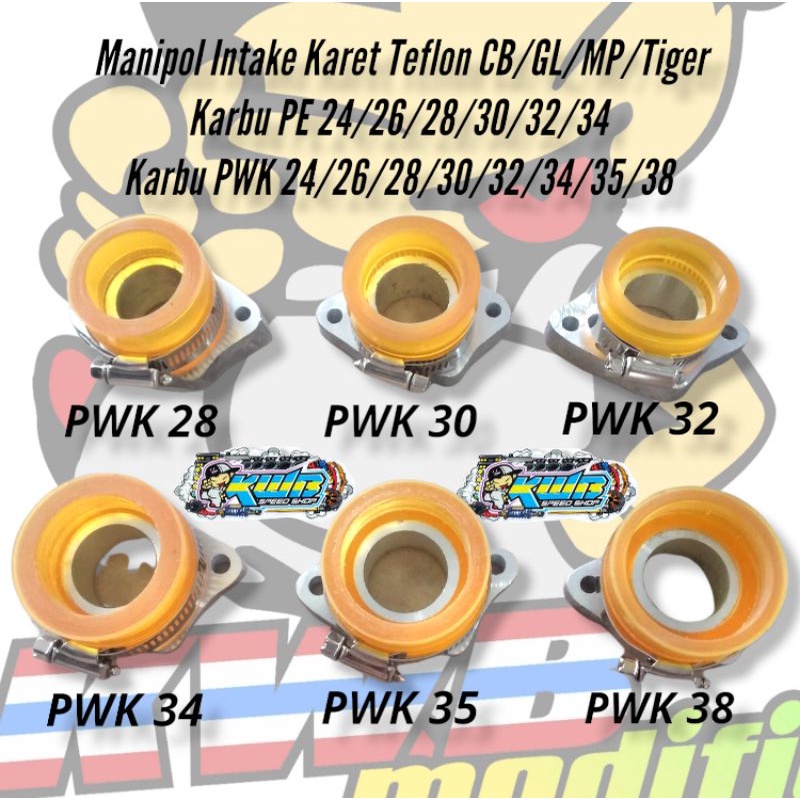 Manipol intake karet teflon karbu karbulator PE 24/26/28/30/32/34 PWK 24/26/28/30/32/34/35/38 PNP GL MP Tiger satria fu keluarga cb