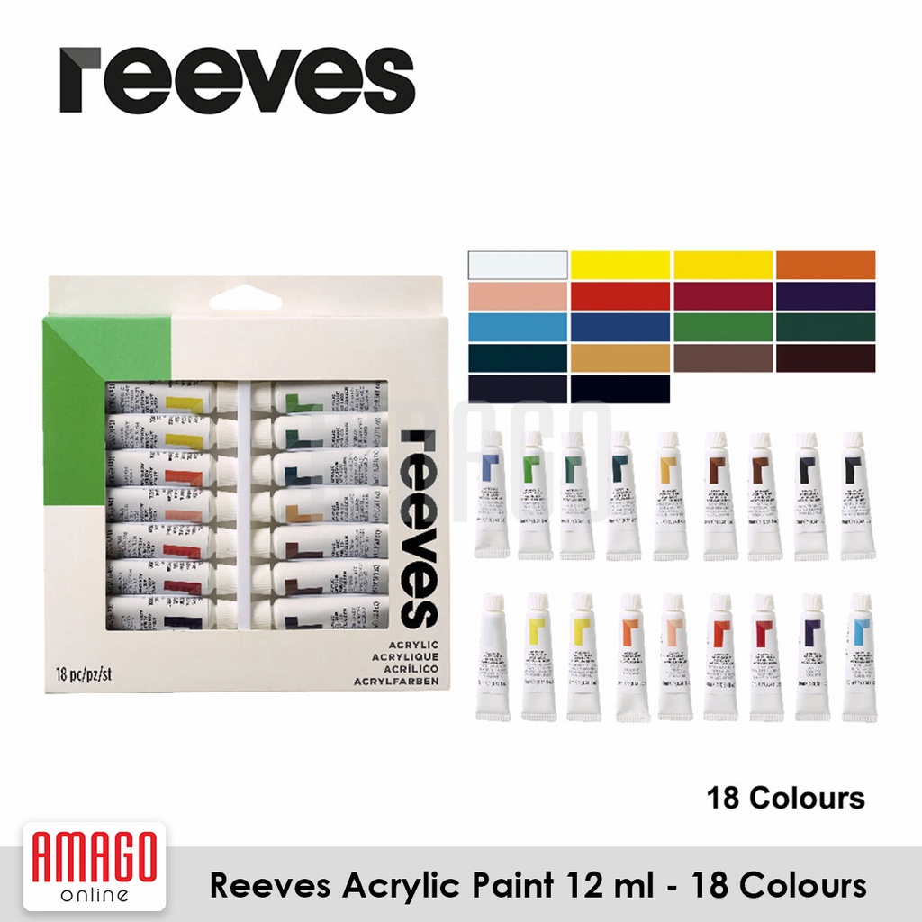 REEVES ACRYLIC PAINT 12 ml - SET 18 COLOURS