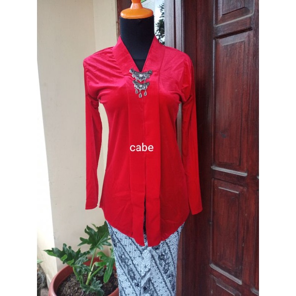 Kebaya bludru Encim /Kartini polos premium murah-Merah cabe
