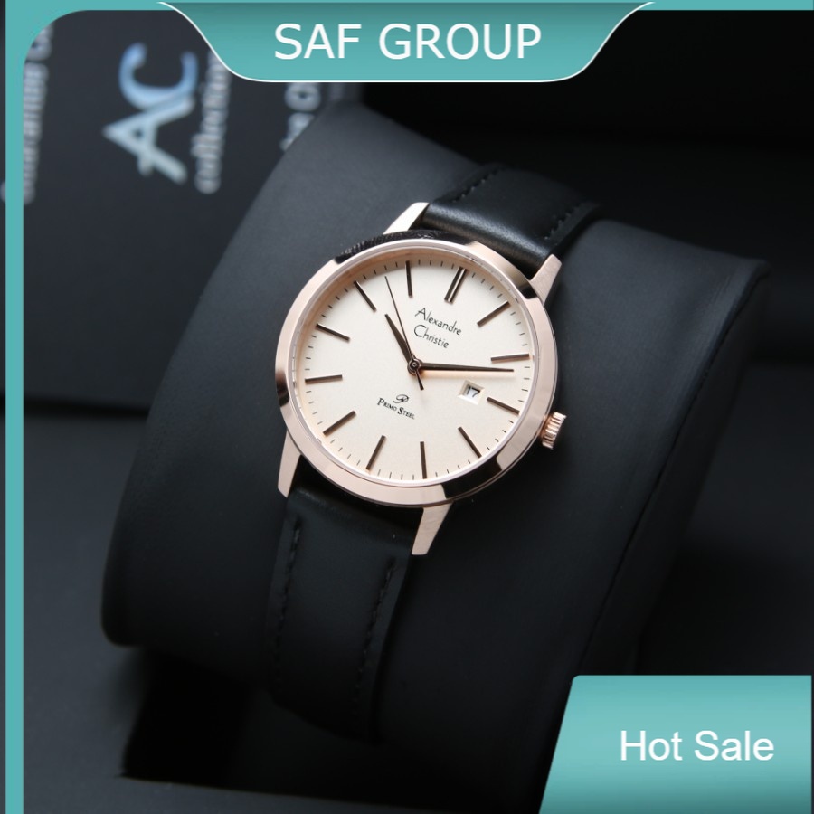 JAM TANGAN WANITA ALEXANDRE CHRISTIE AC 1007 / AC1007 FULL ROSEGOLD LEATHER BLACK ORIGINAL by plp
