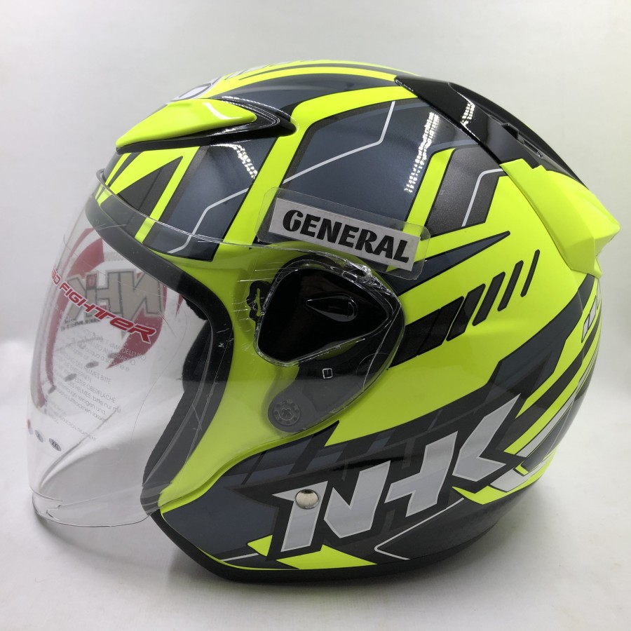Helm NHK Half Face R6 Patrol Yellow Fluo Single Visor Motor SNI Dewasa Pria Wanita Helmet Original