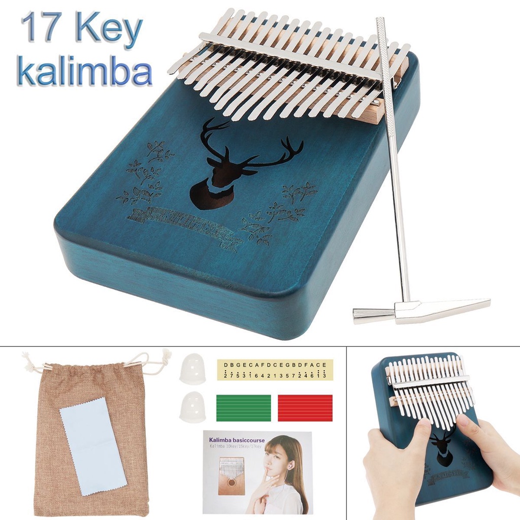 Kalimba Piano Ibu Jari 17 Kunci Bahan Kayu Mahoni Dengan Tuning Hammer Dan Tas Penyimpanan