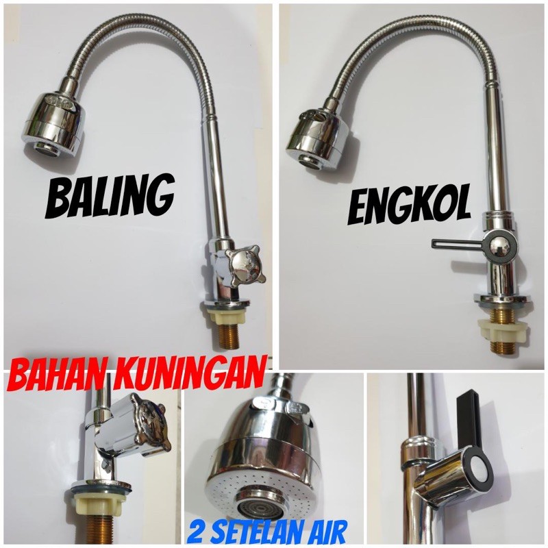 Kran angsa tancap / kran cuci piring meja fleksibel kuningan kepala jumbo