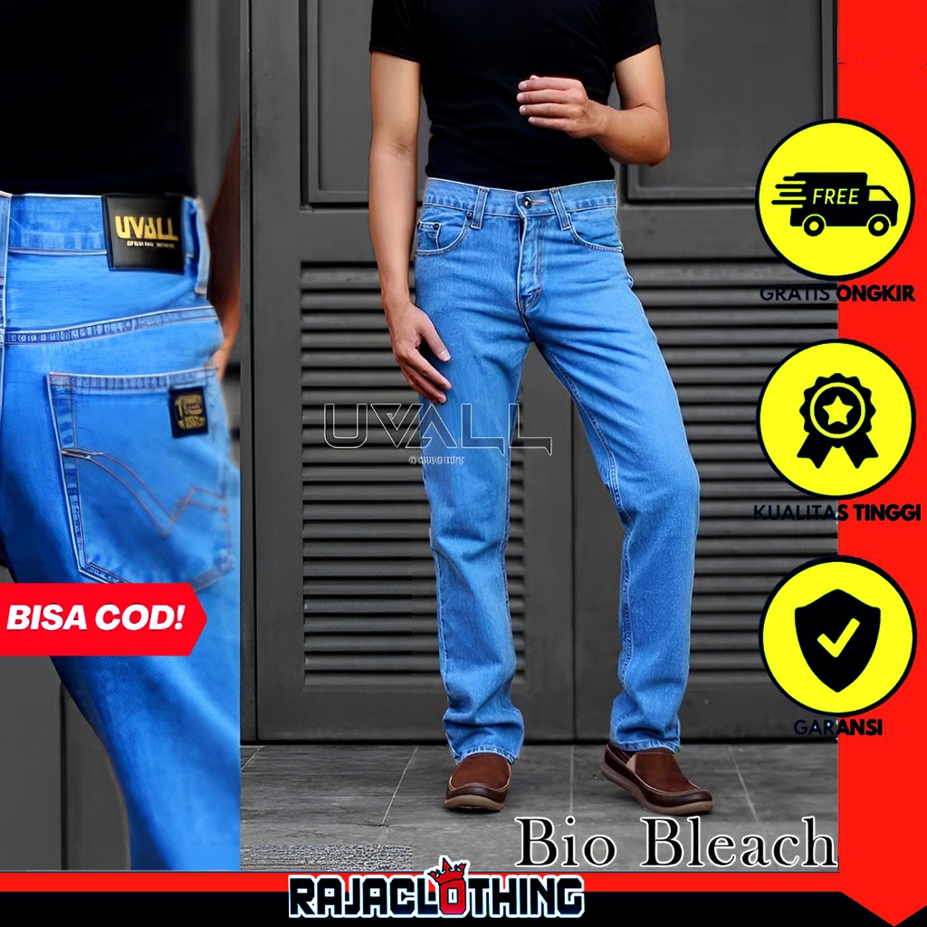 RCL - (HARGA PROMO!!) Celana Jeans Model Standar Regular Uvall Pria - Coklat Cream Biru Navy Hitam (28-38)