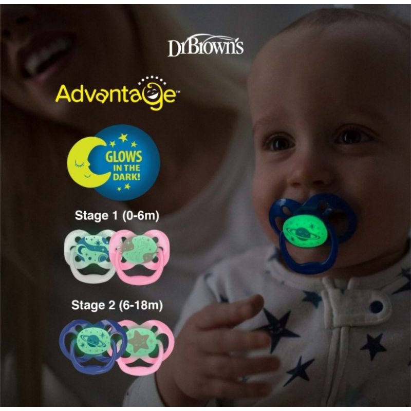 Dr.Brown's Advantage Pacifier Glow In the Dark Stage 1 (0-6 M)/Empeng Dot Bayi