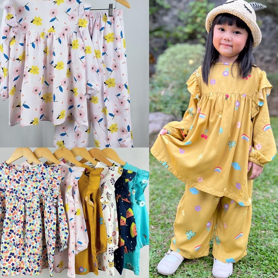 H56D  ELIZA GAMIS ANAK PEREMPUAN SET BAJU SETELAN PANJANG ANAK PEREMPUAN MOTIF PAKAIAN MUSLIM BAJU L