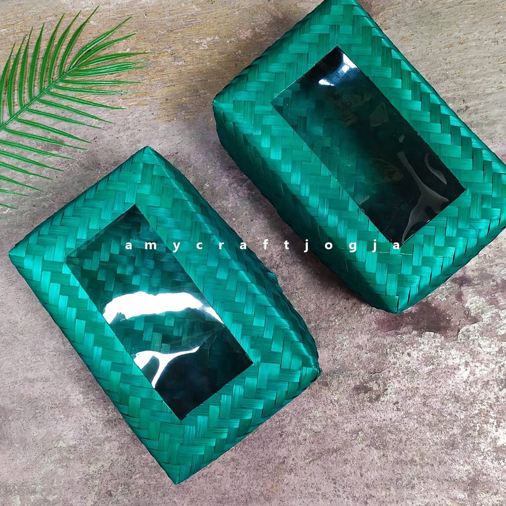 Besek Persegi Panjang Mika Warna 20 x 30 x 8 cm/besek anyaman/bambu asli tutup bermika/besek unik/be