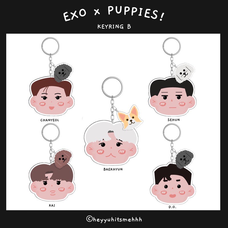 [PO] EXO x Puppies  Keyring B by heyyuhitsmehhh  fanmade goods keychain ganci gantungan kunci