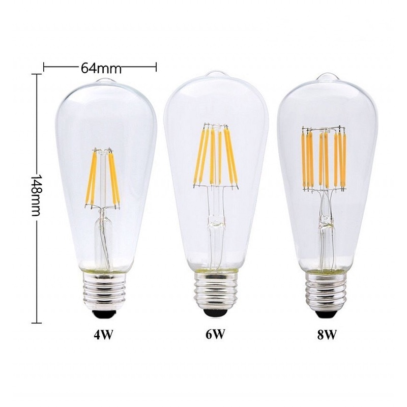 ST64 4/6/8/12W Retro Transparent LED Filament Bulb Lamp 220V E27 Vintage  Replace Incandescent Light for Home Bedroom