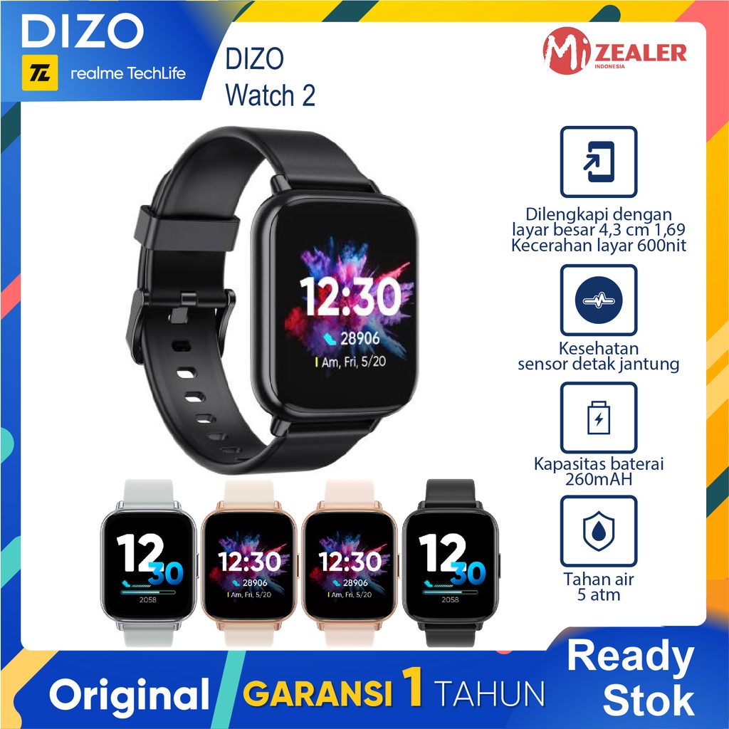 DIZO By Realme Techlife NEW DIZO Watch 2 Smartwatch 1.69&quot; Screen, Tahan Air, Lacak Kesehatan Anda