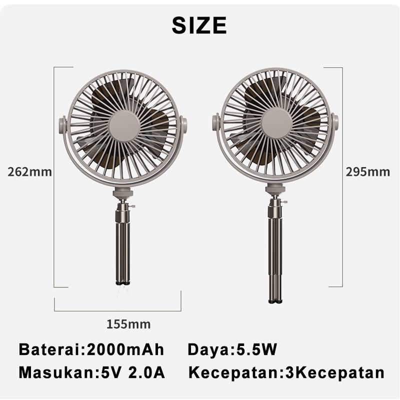 CORN Kipas Angin Portabel Stand Fan Gantung Portable Dengan Lampu 360° Kendali Jarak Jauh Table Fans Berdiri Home Berkemah