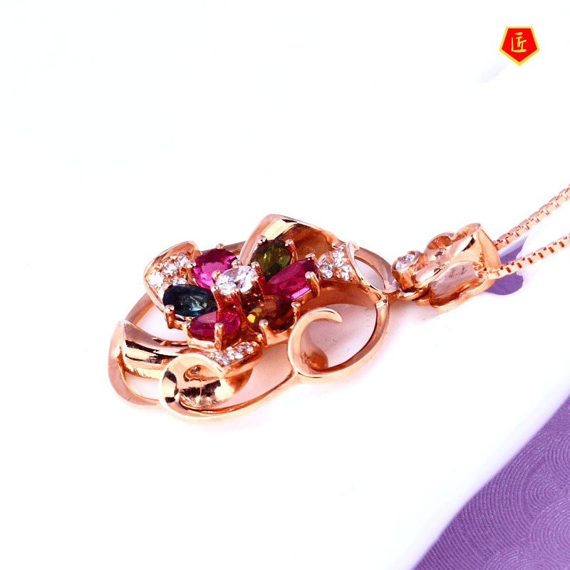 [Ready Stock]Colorful Gem Pendant 18K Rose Gold Fashion Temperament