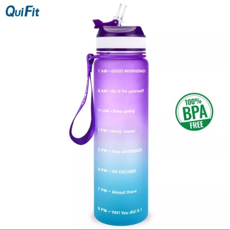 READY STOCK Botol Air Motivasi QuiFit 1L dengan sedotan
