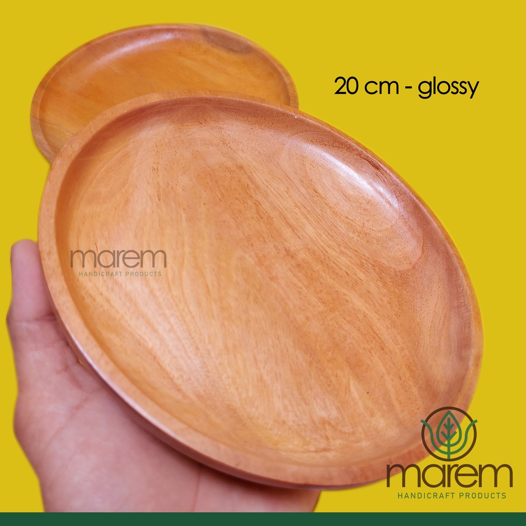 PIRING KAYU MAHONI PIRING MAKAN KAYU 20 CM FOODGRADE - BTMP001-20-GLOSSY