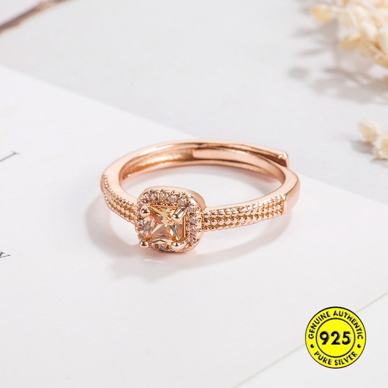 Cincin Berlian Imitasi Bentuk Kotak Kecil Model Terbuka Adjustable Untuk Wanita U1010